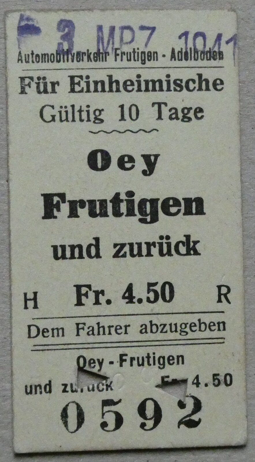 (281'571) - AFA-Einzelbillet vom 3. Mrz 1941 am 17 Oktober 2025 in Thun