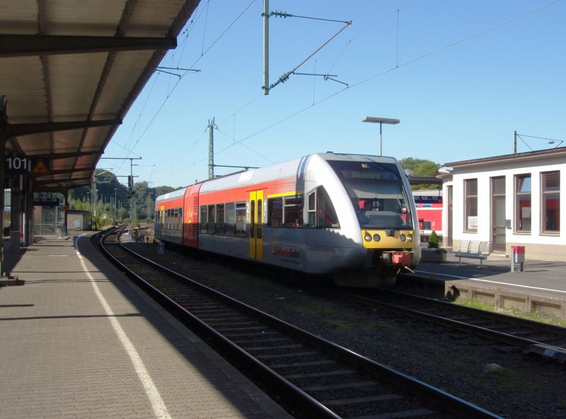Ein VT 646 der Hellertalbahn als RB 96 nach Dillenburg in Betzdorf (Sieg). 27.09.2008