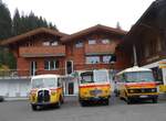 (268'150) - Schmid, Thrishaus - Nr. 3/BE 26'760 - Saurer/Gangloff (ex Geiger, Adelboden Nr. 3) + Nr. 9/BE 26'105 - Saurer/R&J (ex Geiger, Adelboden Nr. 9) + aus Deutschland: Hahn, Mnchen - Nr. 6/M-MB 309H - Mercedes (ex Mller, CH-Ennetmoos Nr. 6; ex Portenier, CH-Adelboden Nr. 6; ex Geiger, CH-Adelboden Nr. 6) am 12. Oktober 2024 auf der Griesalp