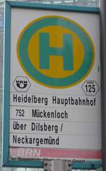 (156'529) - VRN/BRN-Haltestellenschild - Heidelberg, Hauptbahnhof - am 16. November 2014