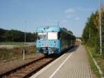 Ein VT 301 der Kreisbahn Mansfelder Land als RB 73 nach Klostermansfeld in Wippra. 03.09.2014
