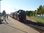 99 7232 der Harzer Schmalspurbahnen als HSB aus Brocken in Nordhausen Nord. 10.08.2024