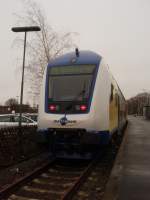 Ein Doppelstock Steuerwagen der metronom Eisenbahngesellschaft als ME nach Hamburg Hbf in Cuxhaven. 22.01.2011