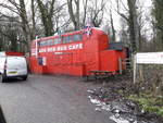 The famous  A64 Red Bus Cafe , situated on the outskirts of Leeds, West Yorkshire, UK, started life with Newcastle Corporation in 1968 as an Alexander H45/30D bodied Leyland Atlantean, registered SVK