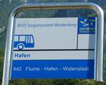 (238'220) - BUS Sarganserland Werdenberg-Haltestellenschild - Walenstadt, Hafen - am 17.