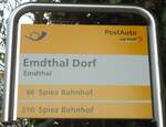 (138'479) - PostAuto-Haltestellenschild - Emdthal, Emdthal Dorf - am 6. April 2012