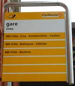 (143'840) - PostAuto-Haltestellenschild - Orbe, gare - am 27.