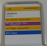 (170'917) - PostAuto/Silvestri-Haltestellenschild - Zernez, staziun - am 16.