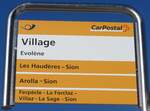 (201'751) - PostAuto-Haltestellenschild - Evolne, Village - am 24.