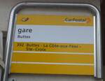 (226'852) - PostAuto-Haltestellenschild - Buttes, gare - am 1. August 2021