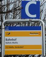 (231'969) - PostAuto-Haltestellenschild - Nfels-Mollis, Bahnhof - am 10.