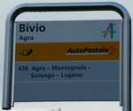 (242'760) - PostAuto-Haltestellenschild - Agra, Bivio - am 16.