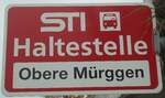 (136'621) - STI-Haltestellenschild - Fahrni, Obere M�rggen - am 17.