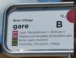 (251'546) - tpf-Haltestellenschild - Broc-Village, gare - am 15.