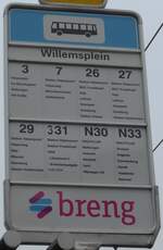 (157'016) - breng-Haltestellenschild - Arnhem, Willemsplein - am 20. November 2014