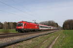 1216 004 mit einem  EC  aus Mnchen kommend am 26. Mrz 2024 bei Brannenburg im Inntal.