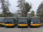 (199'243) - PostAuto Bern - Nr. 797 - Volvo/Hess (ex Bernmobil, Bern Nr. 258) + Nr. 798 - Volvo/Hess (ex Bernmobil, Bern Nr. 262) + Nr. 799 - Volvo/Hess (ex Bernmobil, Bern Nr. 272) am 4. November 2018 in Develier, Parkplatz