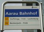 (143'957) - A-welle/PostAuto-Haltestellenschild - Aarau, Bahnhof - am 9.