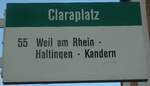 (140'523) - BVB-Haltestellenschild - Basel, Claraplatz - am 16.