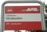 (130'967) - AFA-Haltestellenschild - Adelboden, Hirzboden - am 15.