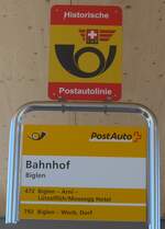 (225'855) - THP/PostAuto-Haltestelllenschilder - Biglen, Bahnhof - am 13.