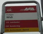 (130'992) - AFA/PostAuto-Haltestellenschild - Frutigen, Widi - am 15.