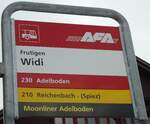 (142'550) - AFA/PostAuto-Haltestellenschild - Frutigen, Widi - am 16.