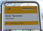 (186'764) - PostAuto-Haltestellenschild - Interlaken, Drei Tannen - am 3.