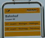 (250'269) - PostAuto-Haltestellenschild - Laupen BE, Bahnhof - am 20.