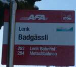 (200'204) - AFA-Haltestellenschild - Lenk, Badgssli - am 25.