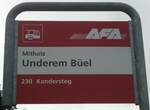 (138'468) - AFA-Haltestellenschild - Mitholz, Underem Bel - am 6.