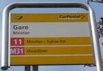 (203'568) - PostAuto-Haltestellenschild - Moutier, Gare - am 13.