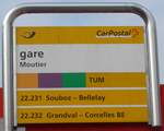 (203'573) - PostAuto-Haltestellenschild - Moutier, gare - am 13.