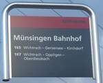 (212'888) - BERNMOBIL-Haltestellenschild - Mnsingen, Bahnhof - am 14.