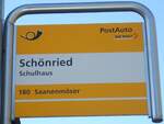 (137'009) - PostAuto-Haltestellenschild - Schnried, Schulhaus - am 25. November 2011