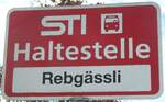 (136'766) - STI-Haltestellenschild - Thun, Rebgssli - am 20.