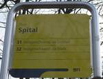 (157'820) - STI-Haltestellenschild - Thun, Spital - am 15.