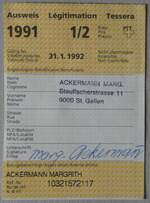 (282'691) - PTT-Ausweis f�r das Jahr 1991 am 2.