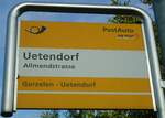 (134'180) - PostAuto-Haltestellenschild - Uetendorf, Allmendstrasse - am 12.