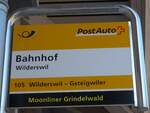 (155'344) - PostAuto-Haltestellenschild - Wilderswil, Bahnhof - am 23.