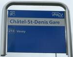 (171'798) - VMCV-Haltestellenschild - Chtel-St-Denis, Gare - am 13.