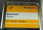 (141'964) - PostAuto-Haltestellenschild - Flamatt, Bahnhof - am 21.