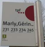 (186'706) - tpf-Haltestellenschild - Marly, Grin - am 27.