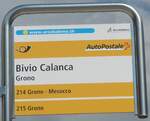 (227'959) - PostAuto-Haltestellenschild - Grono, Bivio Calanca - am 11.