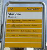 (180'502) - PostAuto-Haltestellenschild - Mesocco, Stazione - am 23.