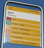 (157'483) - PostAuto-Haltestellenschild - Porrentruy, gare - am 23. November 2014