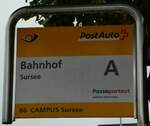 (239'493) - PostAuto-Haltestellenschild - Sursee, Bahnhof - am 27.