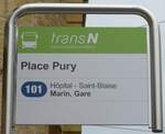 (164'787) - transN-Haltestellenschild - Neuchtel, Place Pury - am 15.