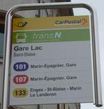 (189'995) - PostAuto/transN-Haltestellenschild - Saint-Blaise, Gare Lac - am 2.