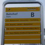 (186'800) - PostAuto-Haltestellenschild - Stans, Bahnhof - am 9.